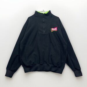 VTG Budweiser Men Black Polar Fleece Canada Jacket Patagonia Synchilla Style ***